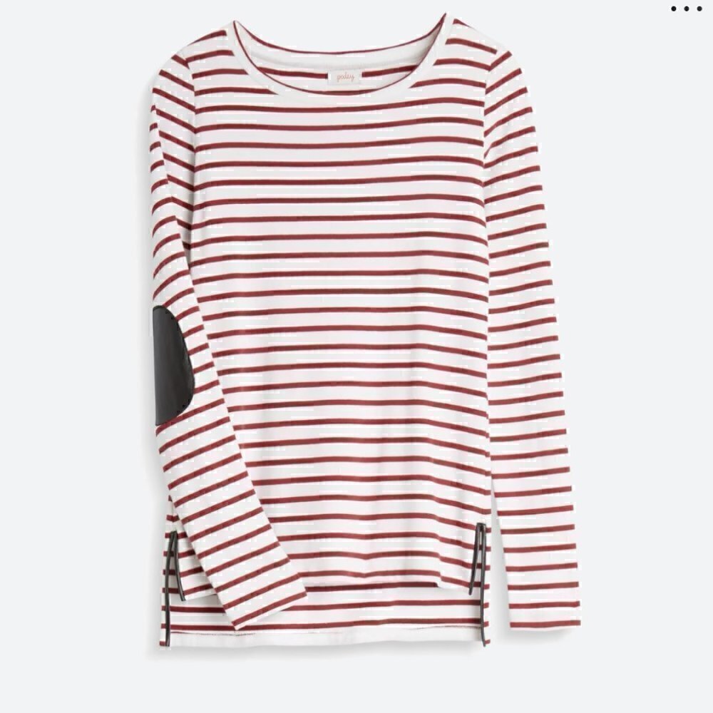 Pixley Burgundy & White Striped Knit top w Leather detail Size M EUC